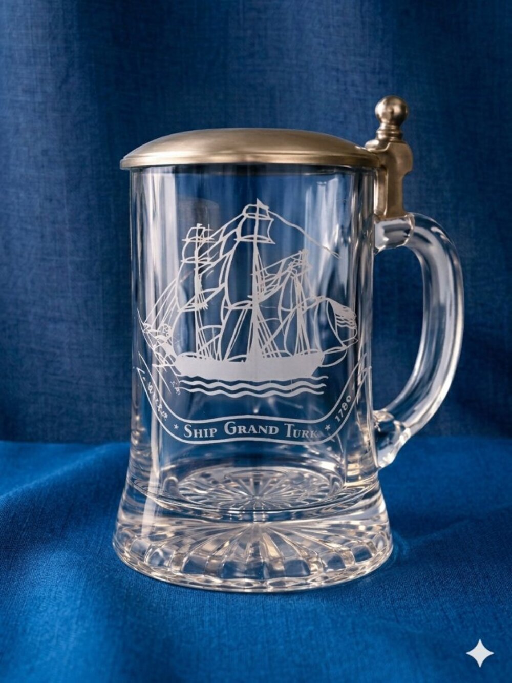 ALWE German Crystal Beer Stein with Pewter Lid | Nautical Ship Design NOS